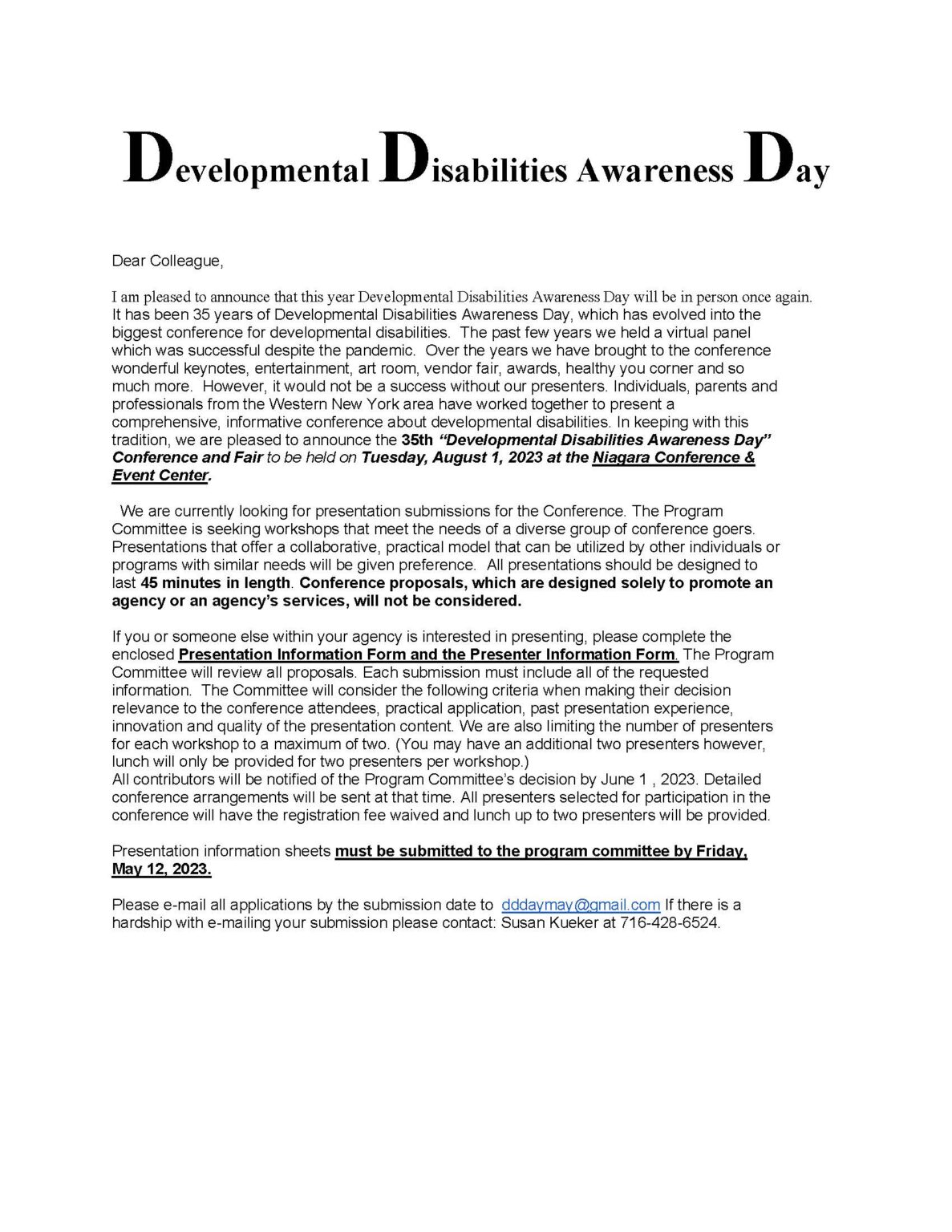 2023 DDDay Call for Presenters Developmental Disability Day (DDDay)